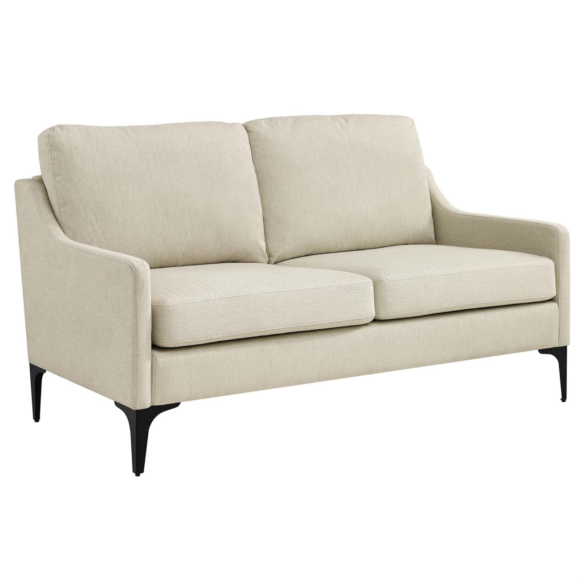 Modway Corland Upholstered Fabric And Metal Loveseat In Beige
